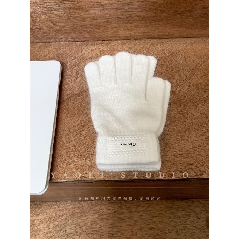 

Jintai rabbit hair lace edge patch~ autumn and winter atmosphere knitted wool gloves women s warm dew finger One Size