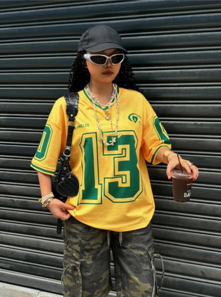 Los Angeles Number 13 Print Fashion Women V-Neck Short Sleeve T-Shirt Summer Tee Baseball Jerseys Daily Loose Sport Tops Tee