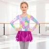 Girls Long Sleeve Floral and Print Patchwork Dress Mesh Skirt Leotard Dancewear for Gymnastics Performance