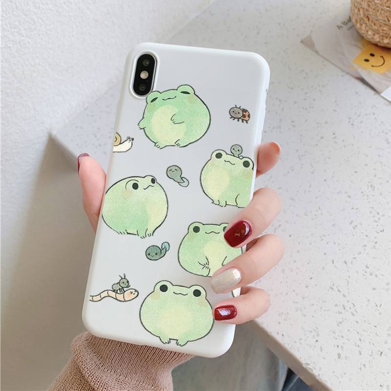Cute Cartoon Frog Phone Case for iPhone 11 12 13 Mini Pro Xs Max 8 7 6 6S Plus X XR Solid Candy Color Case
