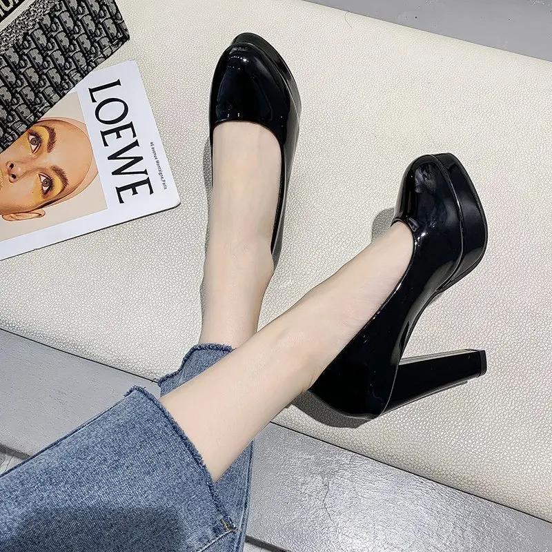 Fashion 2024 Spring Summer Autumn Fashion Single Shoes Round Toe Light Mouth Naked Color Women's Versatile Sexy Thick Heel High Heels