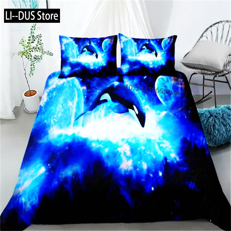Hot Dolphin Bedding Sets Anime Sea HD Dolphin Bedspread For Teens Girls Fashion Twin Single Queen King Full Size Duvet Cover