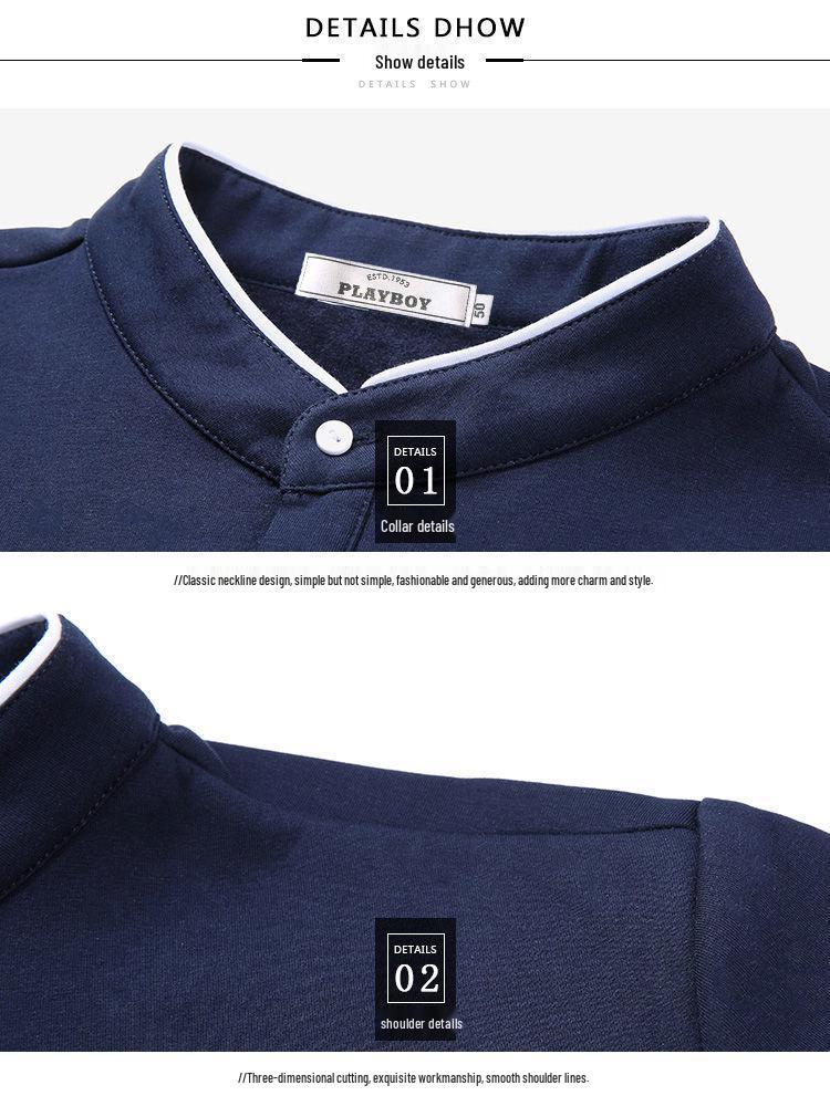 Men's Long-Sleeve Stand Collar Base Layer Shirt - Pure Cotton Solid Color, Slim Fit, Korean Style for Spring & Autumn