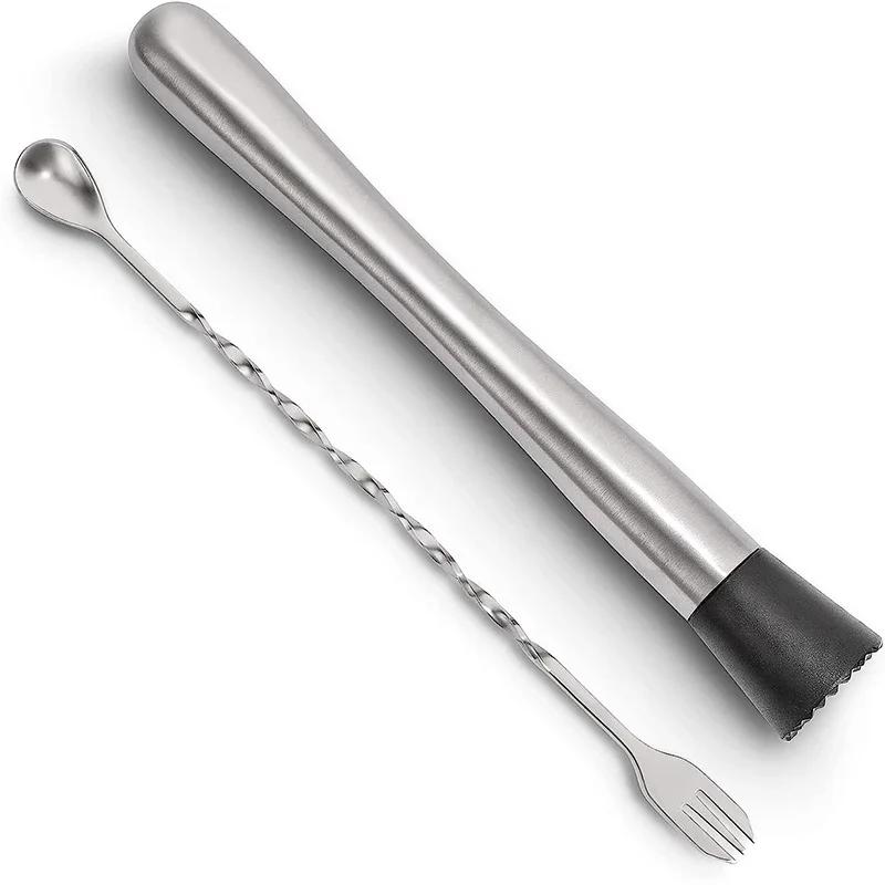 10 Inch Stainless Steel Cocktail Muddler Professional Bar Cocktail Muddler Cocktail Shaker Mixing Spoon Bar Accessories Home Bar