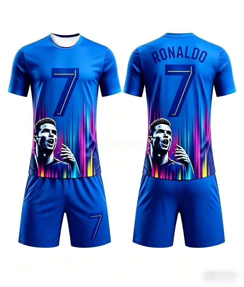 Summer New # 7 Ronaldo Football Jersey Men Women Short Sleeve T-shirt+Shorts Set Sports Causal Training Clothes Family Kids Tees
