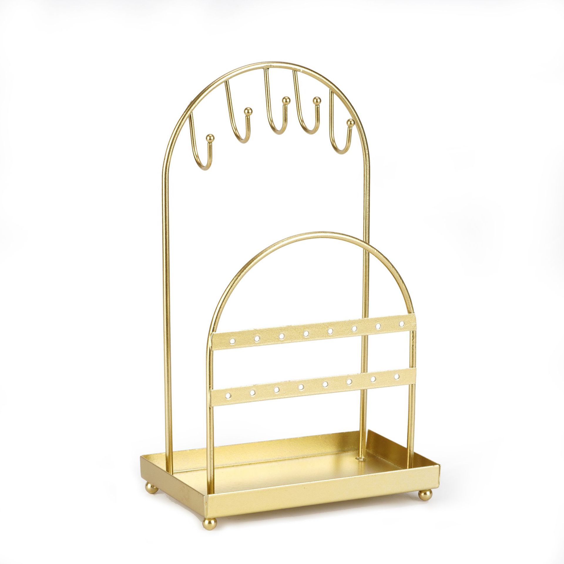 

Европейский стиль, 2-слойная стойка для ювелирных изделий из кованого железа, многофункциональная стойка для хранения сережек, коробка для хранения колец, ожерелья, стеллаж для выставки товаров ювелирных изделий 15x8.7x24.3cm золотистый