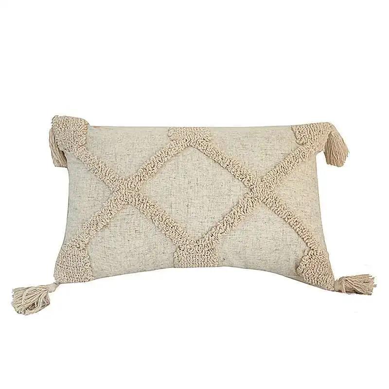 

Boho Linen Cushion Cover 45x45cm / 30x50cm – Beige Neutral Tassel Throw Pillow Case for Living Room, Bedroom Decor