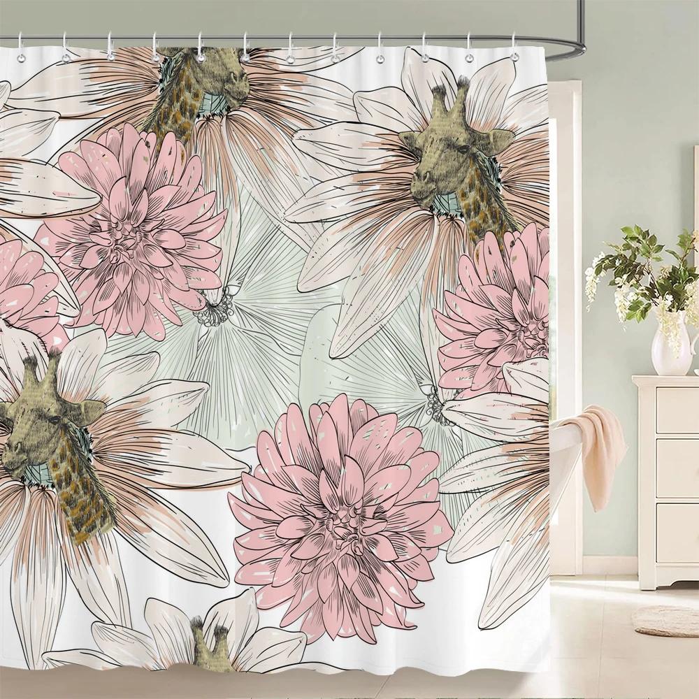 Colorful Beautiful Flowers Shower Curtains With 12 Hooks Floral Printed Fabric Shower Curtain Waterproof Polyester Bath Screen