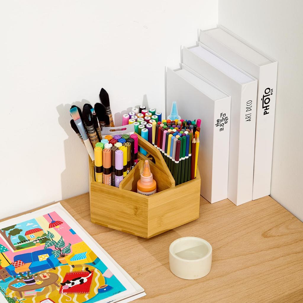 MEEDEN Pen Holder, Bamboo, 360-Degree Rotation, Desktop Pen Holder, Pen Rack, Pen Stand, Tool/Brush Storage, Stylish, Multifunctional, Convenient, Lar