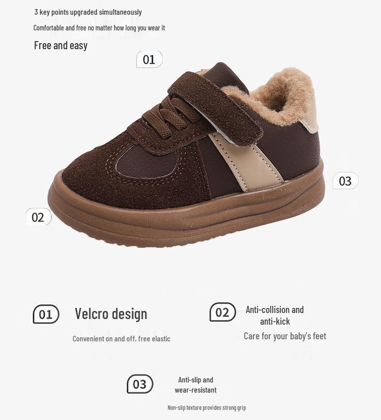 Boys' Winter 2026 Sports and Toddler Cotton Shoes with Velvet for Warmth