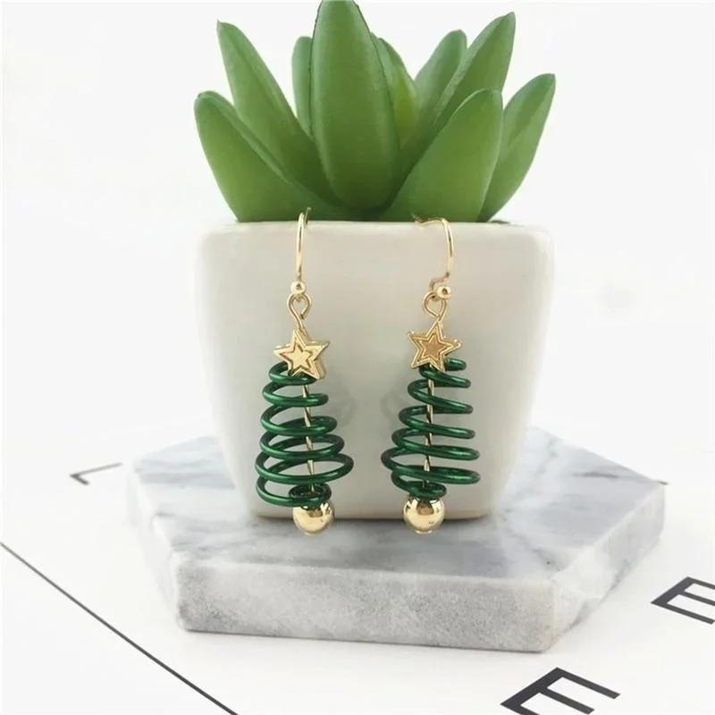 Plating Gold Party Earrings for Women Jewelry Gift Fashion Cartoon Christmas Tree Earrings Dangle Fashion Accessories for Women