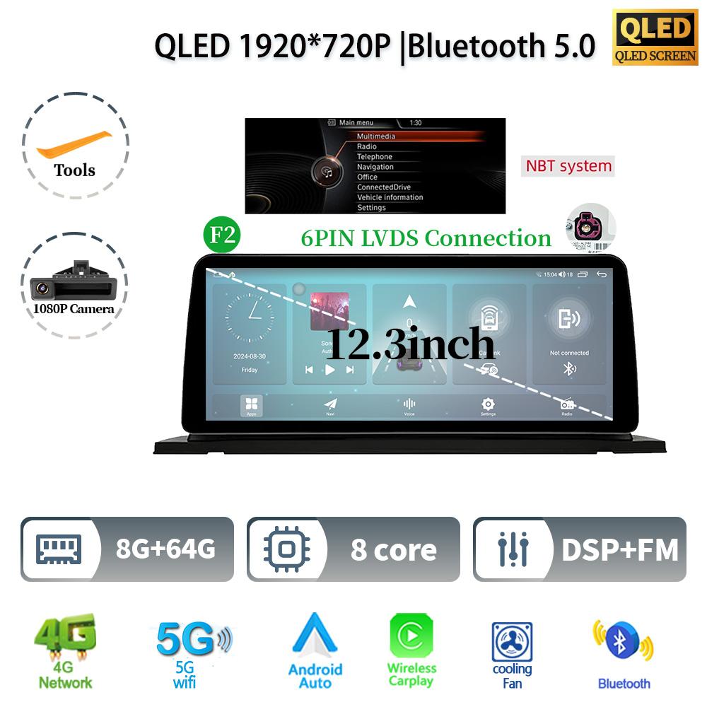 12.3" For BMW 5 Series F07 GT 2011-2017 Android 14 Car Radio Multimedia Stereo 4G GPS Navigation WIFI Wireless BT CarPlay Screen
