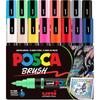 POSCA PC-5BR Water-based Paint Marker Reversible Brush Tips (1.0-4.0mm), Assorted Colors, 16 Pack