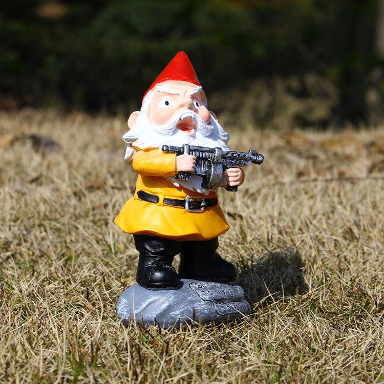 New Christmas Gnome Ornament: White-Bearded Dwarf with Gun Resin Statue.