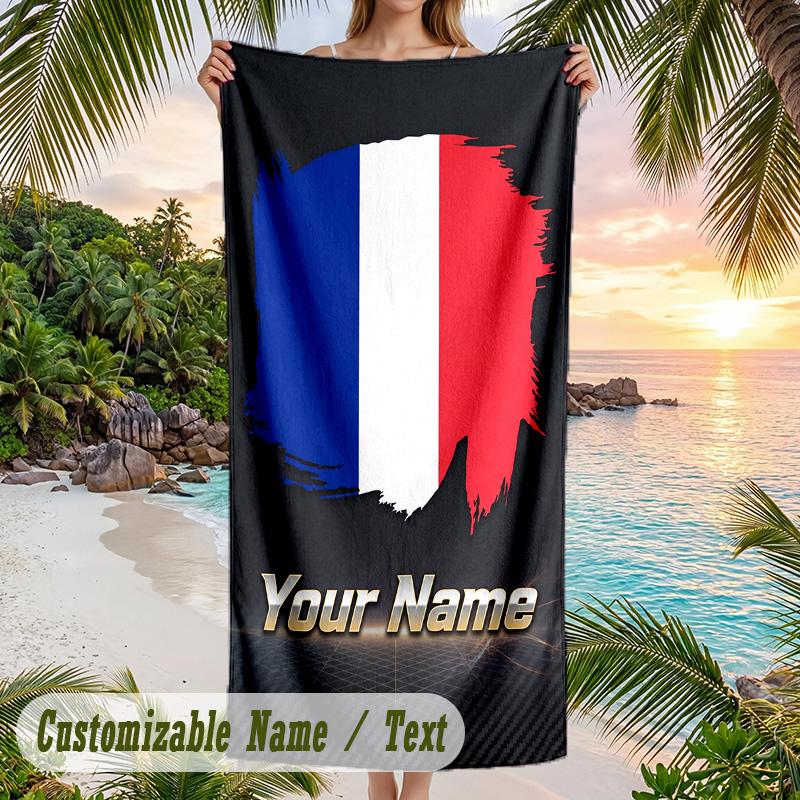 Beach Towel France National Football Team Print Custom Name Text Soft Towel for Swimming Pool