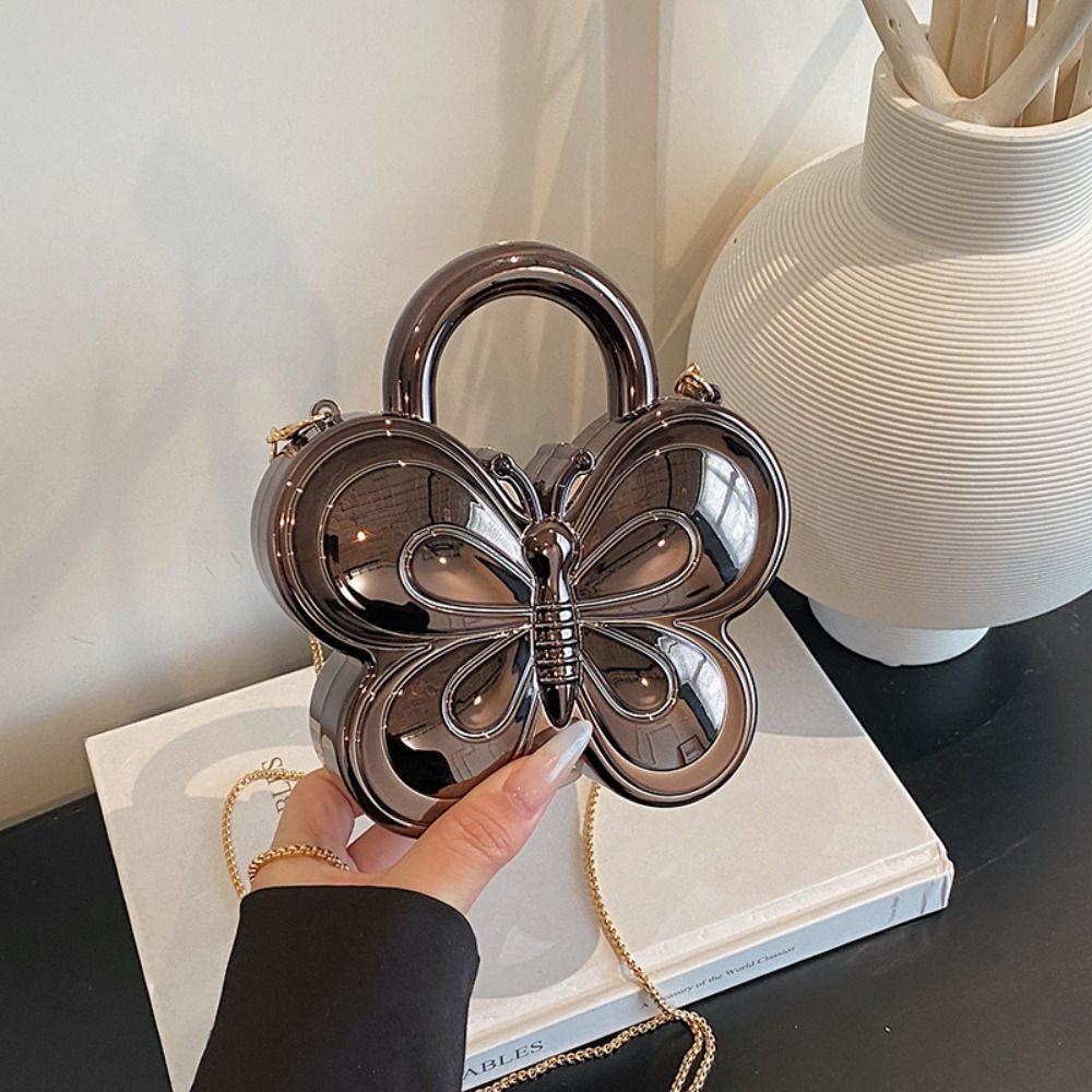 Stylish Butterfly Shape Shoulder Bag Luxury Acrylic Evening Bag Metal Chain Shiny Handbag Everyday Outfits Party Wedding