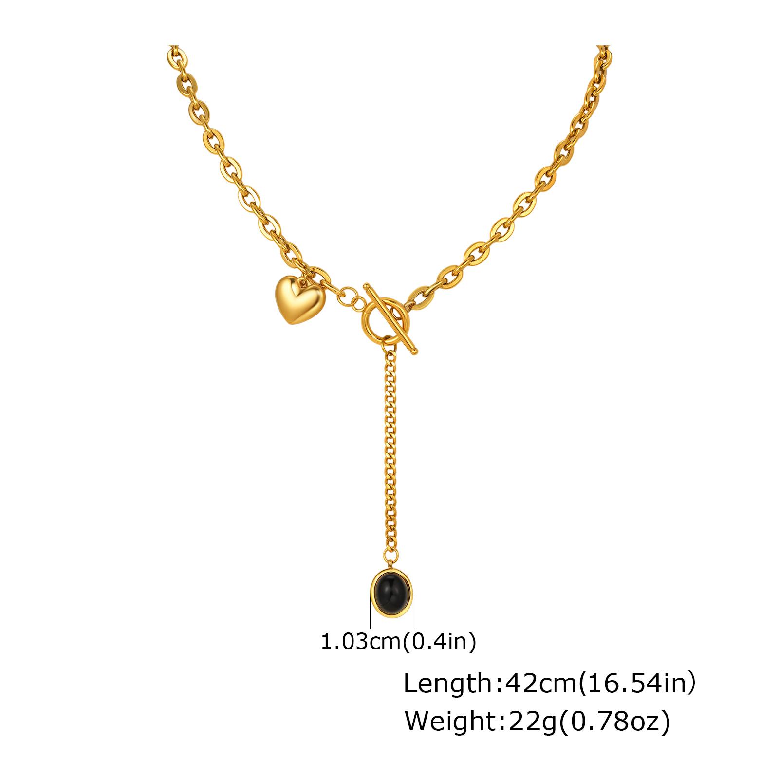 

Personality Design OT Buckle Y-shaped Long Necklace for Women, Stainless Steel Heart Oval Pendant, Fashion Party Jewelry
