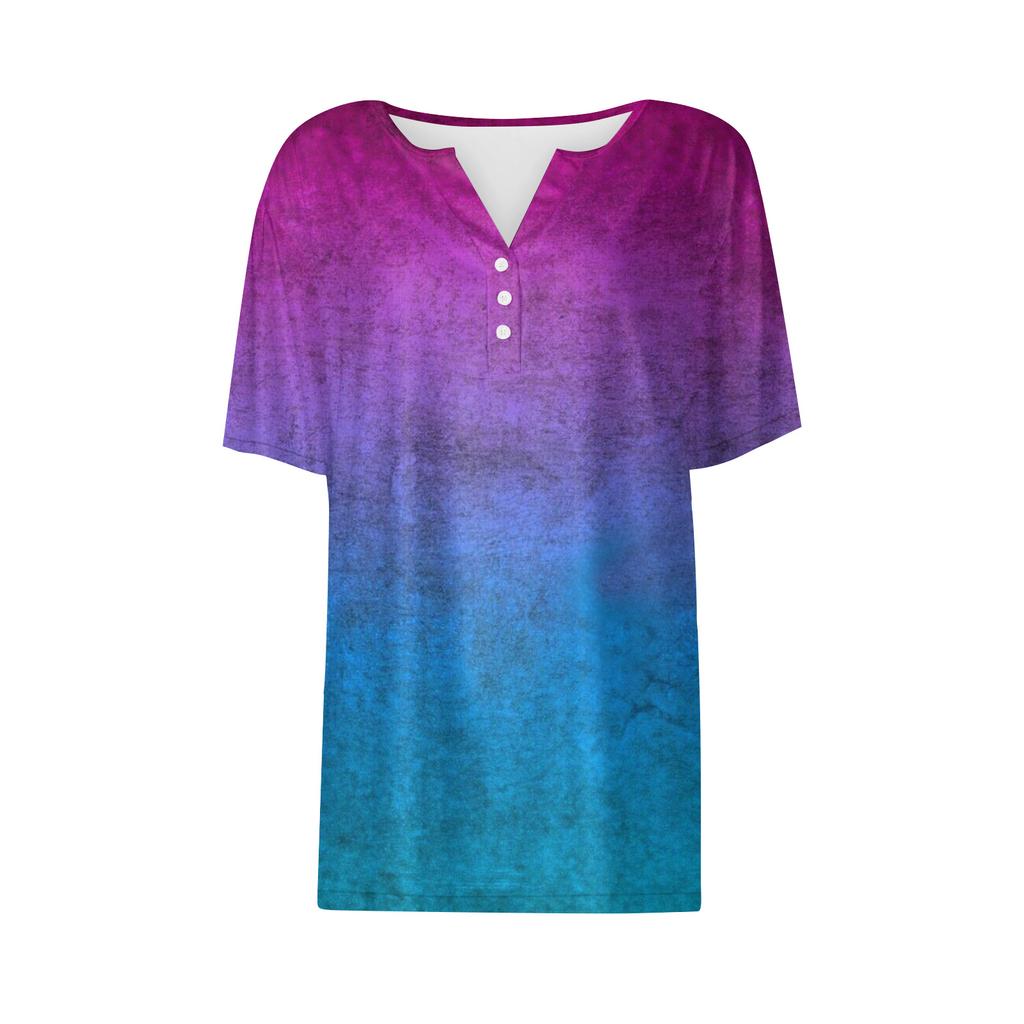 Women's T Shirt Tee Print Button Short Sleeve Daily Weekend Fashion Basic V, Neck Regular Top