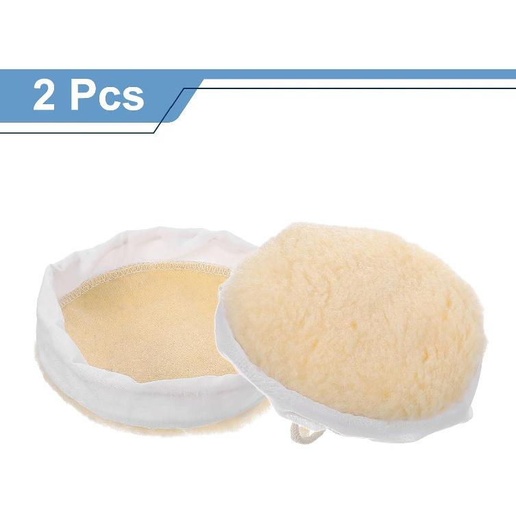 HARFINGTON 2pcs Car Polisher Bonnet Buffing Pad Synthetic Wool Tie-On Polishing Buffing Pad Cover for 5"-6" Car Buffer Bonnets Polisher, Beige