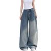 Retro washed high-waisted wide-leg jeans women's autumn new design diagonal cut loose and thin drape trousers