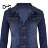 Damen Jeansjacke Retro Einreihig Slim Fit Umlegekragen Lange Ärmel Einfarbige Klappentaschen Damenmantel Pendler-Einkaufsjacke