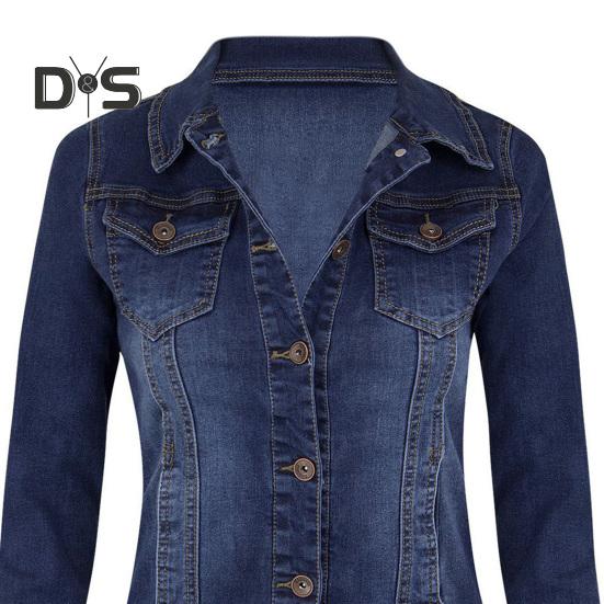 Damen Jeansjacke Retro Einreihig Slim Fit Umlegekragen Lange Ärmel Einfarbige Klappentaschen Damenmantel Pendler-Einkaufsjacke