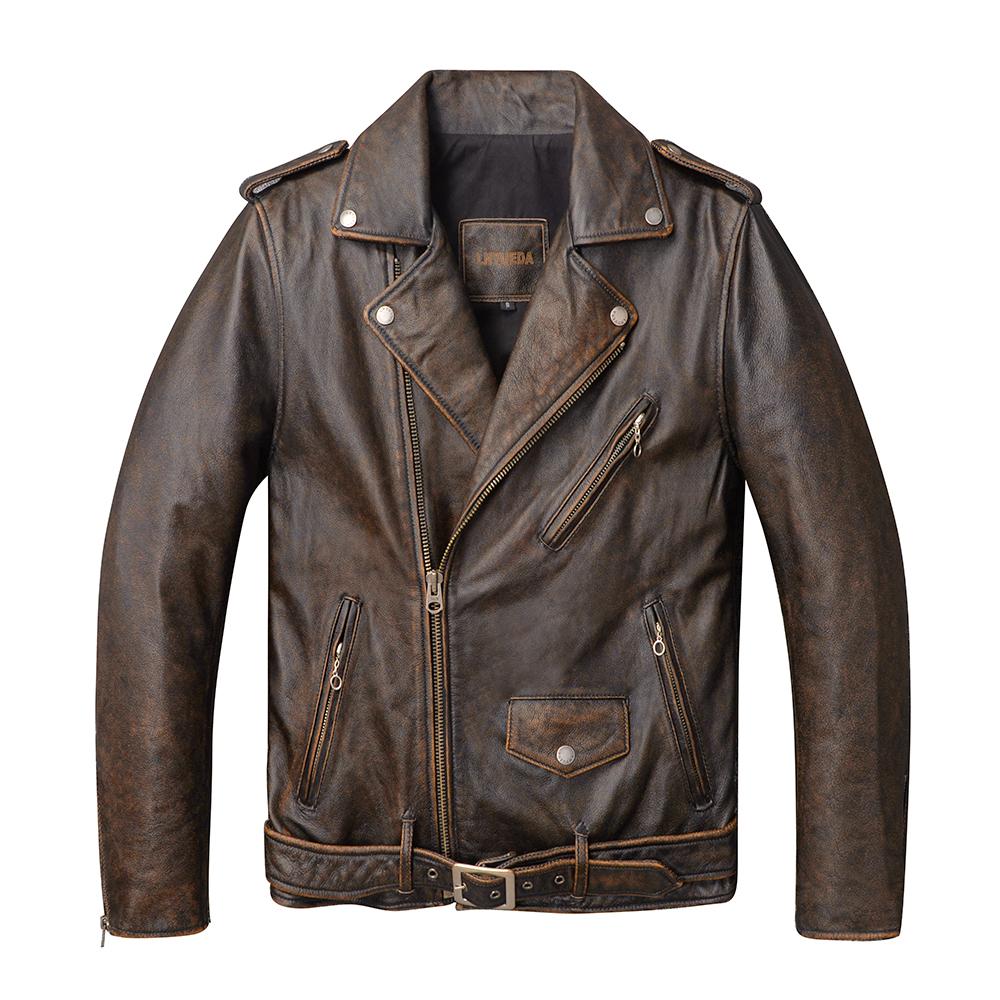 

Весенняя Мужская Кожаная Куртка Мотоциклетная Натуральная Кожаная Коровья Кожа Узкая Короткая Куртка Мотоциклист Гонщик Одежда из Натуральной Телячьей Кожи S