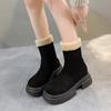 2025 New Thick Soled Women's Ankle Boots Winter Comfort Fluffy Short Boots Mid Heel Platform High Top Plush Warm Women's Shoes