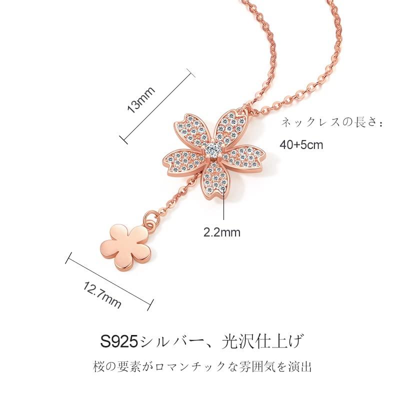 [ZHOU LIU FU] Women's Cherry Blossom Pendant Necklace, Sterling Silver 925, Popular Jewelry, Zirconia, Rose Gold, Gift, Simple Accessory, Cute,