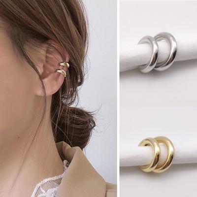 Women's Round Earclip Punk Earclip Earrings Asymmetrical Double Round Earclip Temperament Versatile C-shaped Earrings