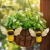 Metal Bee Wall Art 2PCS 3D Decor, Iron Sculpture Hanging Theme Garden Gift Ornament, Weatherproof Outdoor Decor for Patio Yard Fence Insect
