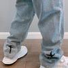 Spring Autumn Denim Pants Star Pattern Solid Color Zipper Fly Wide Leg Loose Jeans Streetwear
