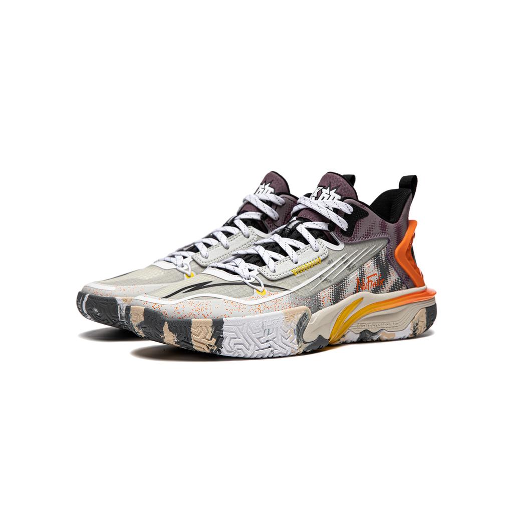 Li Ning Kinder Colorblock Bedruckte Basketballschuhe Kinder Sneaker Grau Lila YKBU068-45
