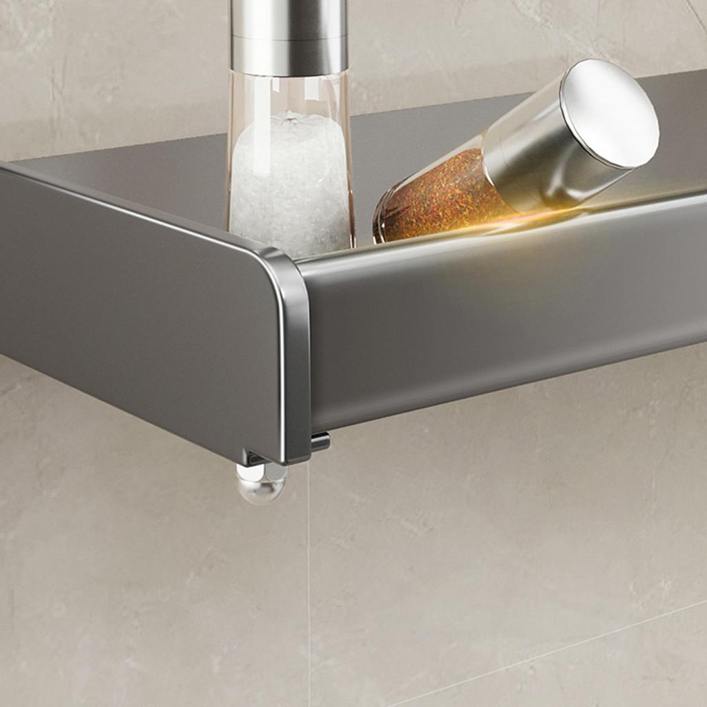 Veggmontert kjøkkenhylle Karbonstål Punchfri Multifunksjonell Flytende Hylle Hengende Krydderhylle