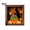 DIY Memory Box Display Lighted Halloween Ghost Shadow Kit, Wooden Frame LED Warm Light, Gothic Decorative Lamp with Crystal Glass Panel, Night