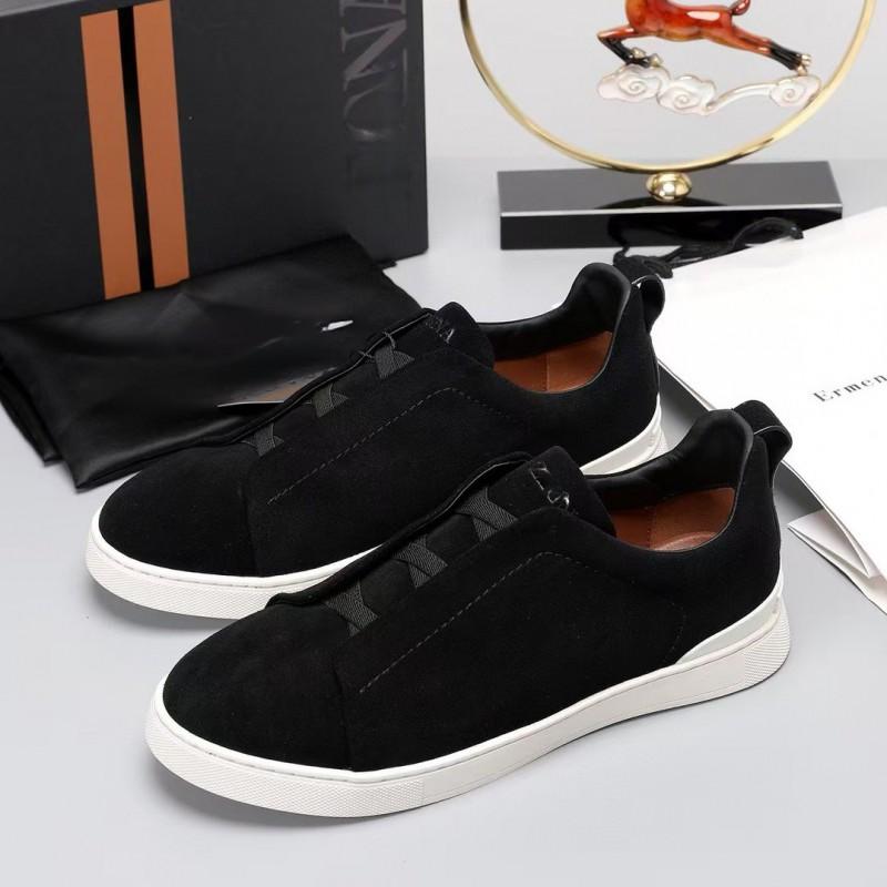 Mens Genuine Leather Slip-On Casual Sneakers With Elastic Band Comfortable Breathable Low-Top Flat Shoes