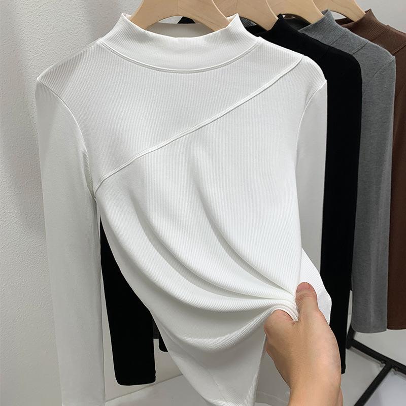 Stand-up collar bottoming shirt women's 2025 autumn clothing new women's clothing design sense splicing elastic inner tight long-sleeved top