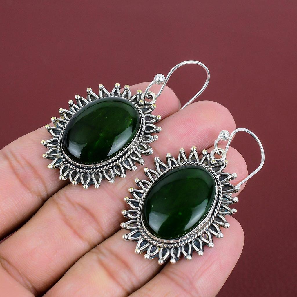 Grüner Feuer Labradorit Ohrring Original Edelstein Ohrring 925 Sterling Silber Ohrring Handarbeit Eleganter Schmuck Hochzeitsgeschenke Designer Ohrring