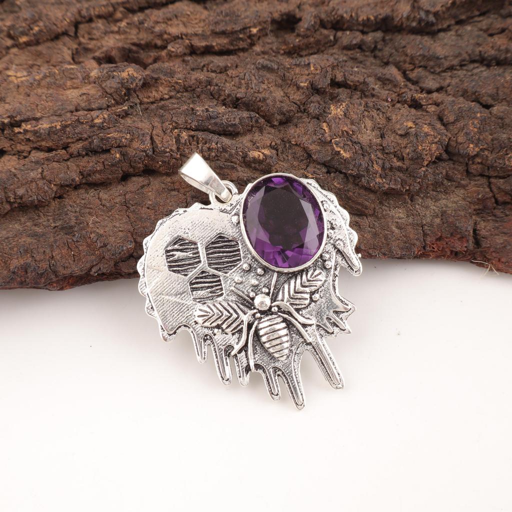 Ametyst anheng Gemstone smykker, 925 solid sterling sølv anheng, gave til kvinner håndlaget anheng
