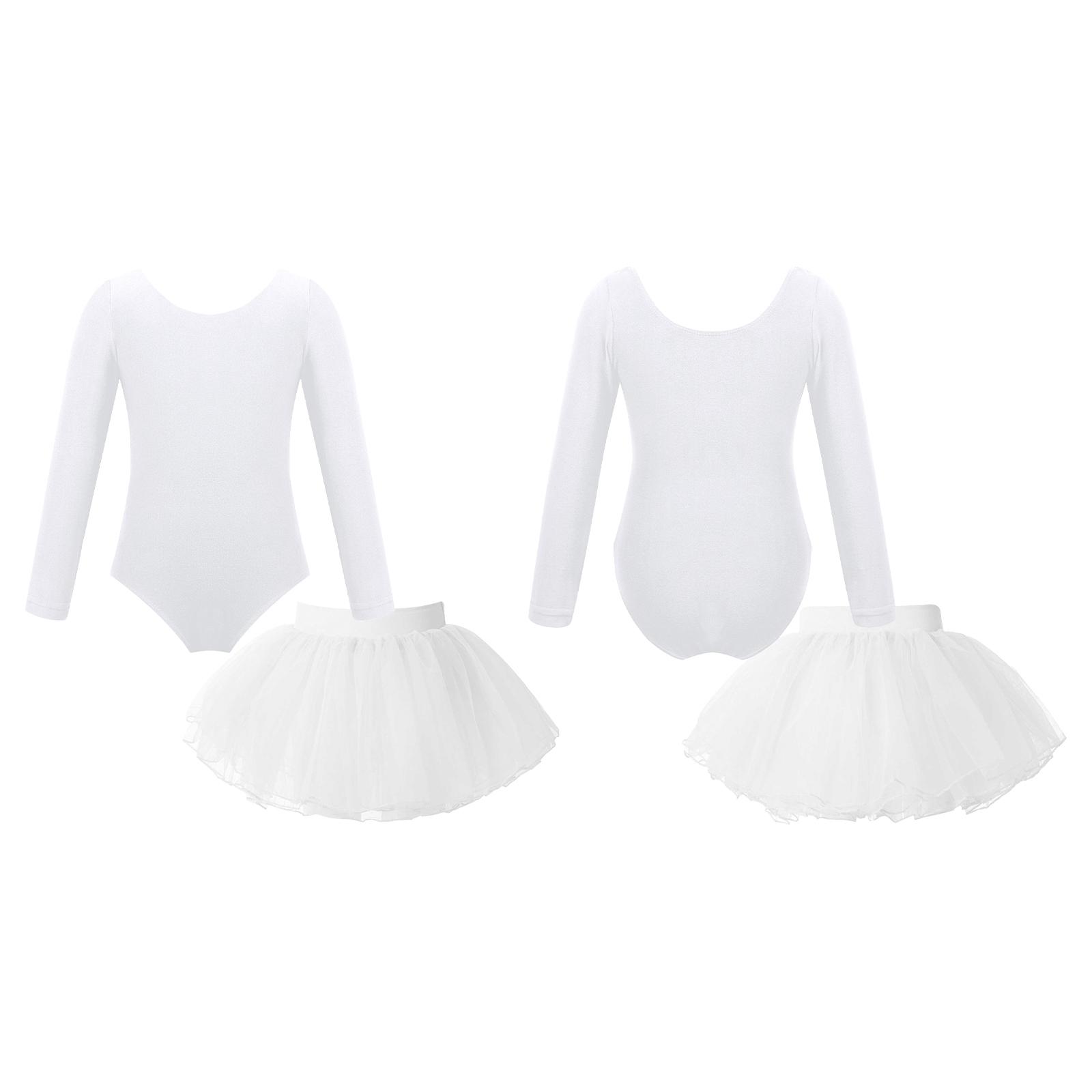 

Стильний набір балетного одягу для дівчаток, трико з довгими рукавами та спідницею-пачкою на еластичному поясі 3-4 Years білий