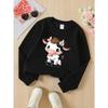European sizes Kids Sweatshirts, Girls' Autumn Winter Cute Cartoon Cow Print Long Sleeve Round Neck Sweatshirt, Casual Daily Wear.