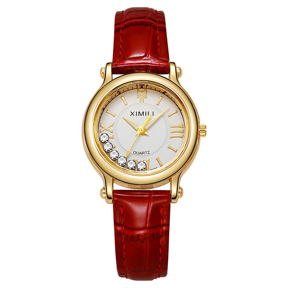 Simple Roller Ball Quartz Watch Business Leather Women's Dress Clock Wristwatch