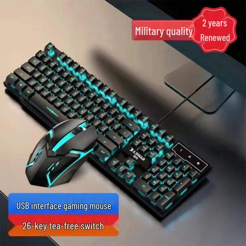 Gaming Style USB Keyboard and Mouse Set with Backlit Mechanical Feel for Desktop and Laptop