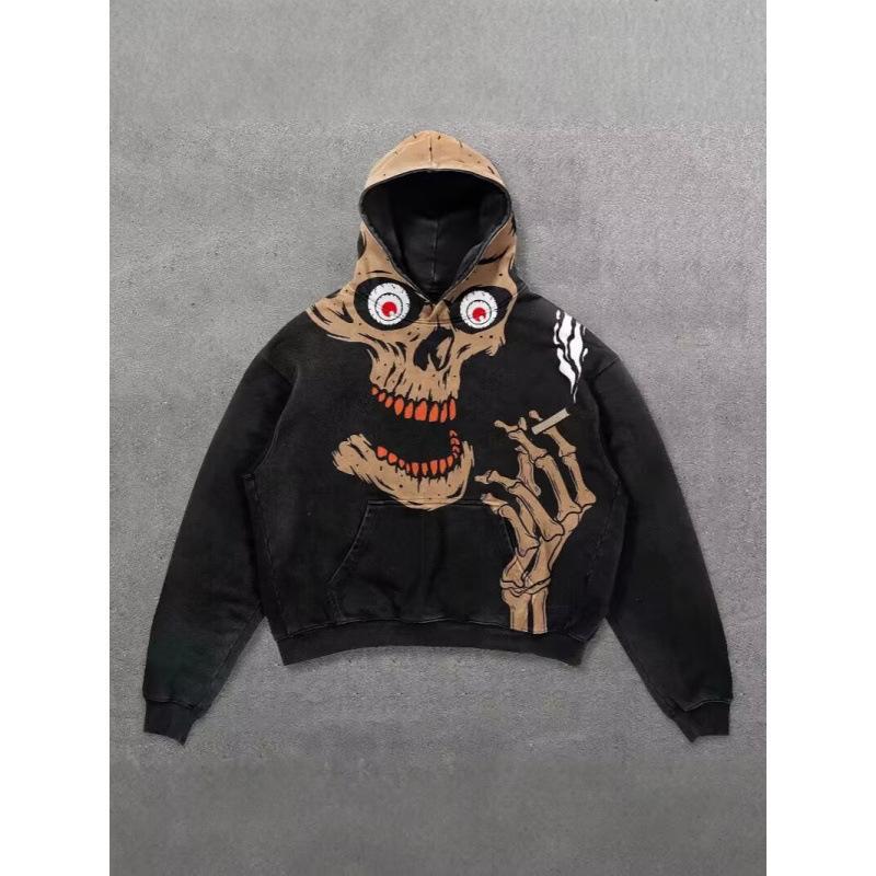 Spring and Autumn American Retro Skull Skull Skeleton Series 3D Digital Printing Trend Hoodie Sweater