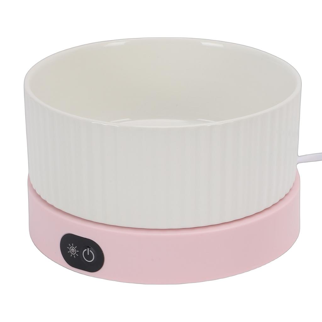 Ceramic Cat Heated Water Bowl Constant Temperature Winter Dog Heated Dish for Pets Dogs Cats Large White Bowl + Pink