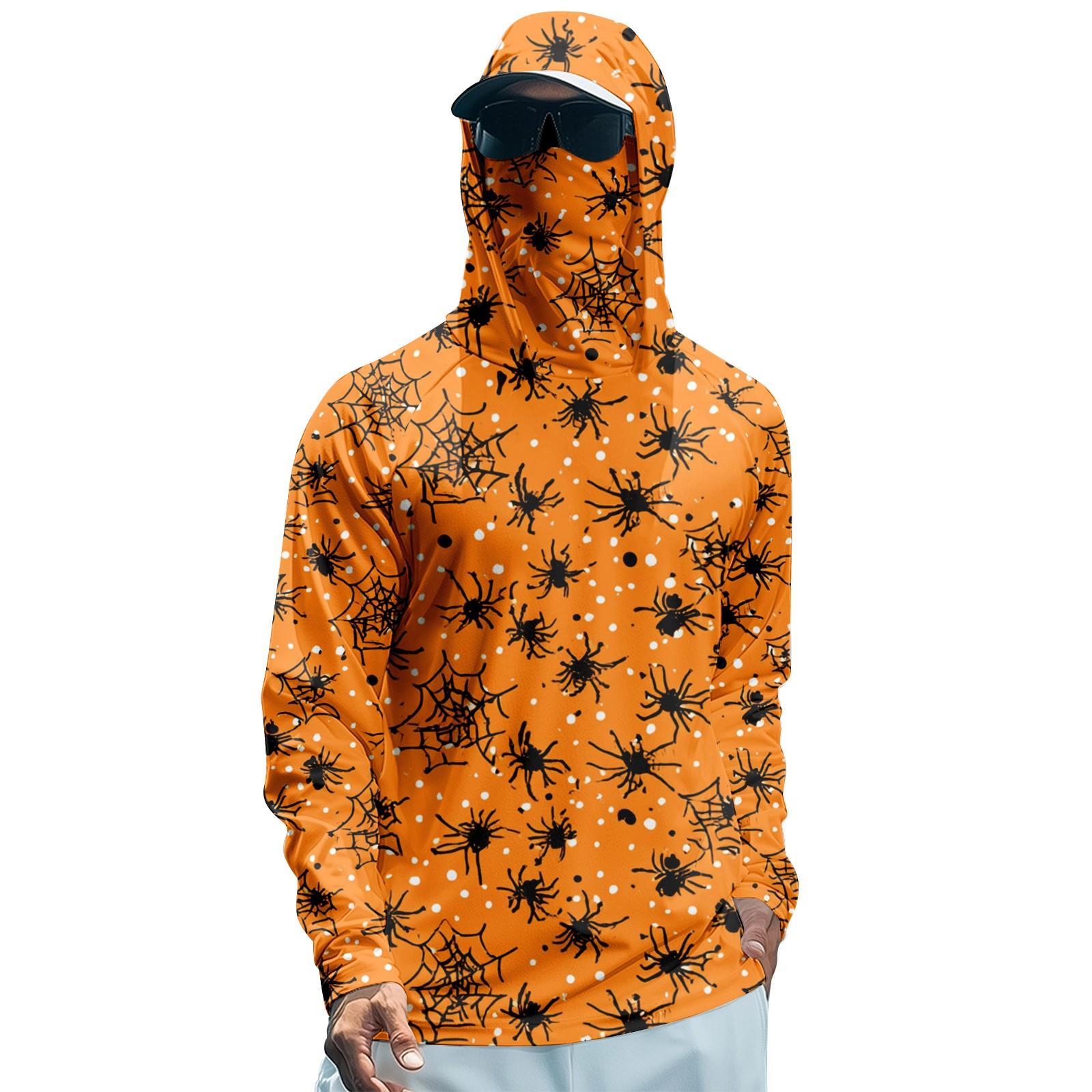 

Мужская худи реглан для рыбалки с принтами на Хэллоуин - UPF 50+ УФ защита, длинный рукав, солнцезащитная рубашка с сетчатым козырьком S