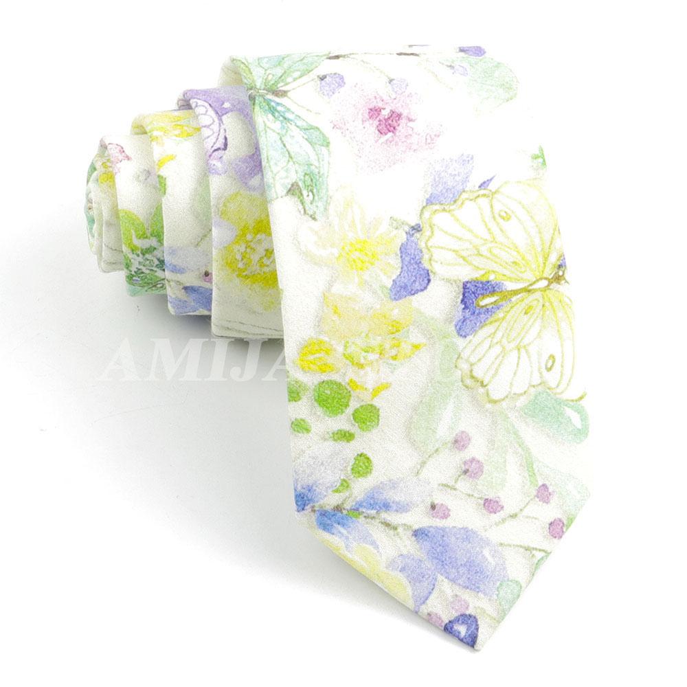 New Cotton Floral Tie For Men Women Soft Gentle Elegant Flower Necktie White Blue Yellow Narrow Skinny Wedding Party Accessories