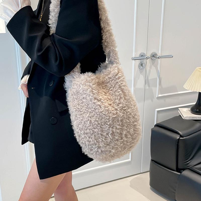 Yogodlns Korean Version Autumn and Winter New Women's Fashionable Versatile Practical Fashion Long-Haired Furry Shoulder Crossbody Bag