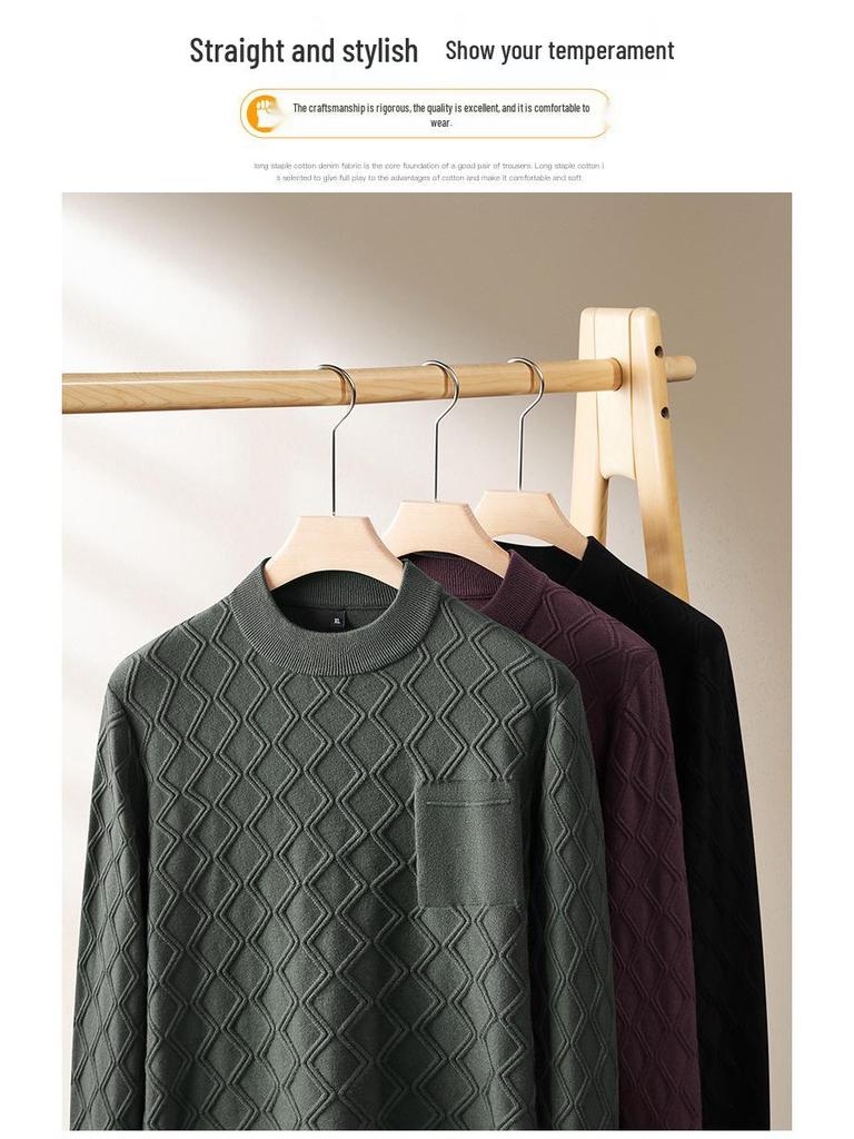 2025 Autumn Plus Size Men's Knitwear: Trendy Casual Round Neck Solid Color Long Sleeve Sweater