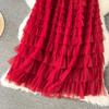 Summer Women Elegant Ruffles Mesh Elstic Waist Long Midi Cake Skirt